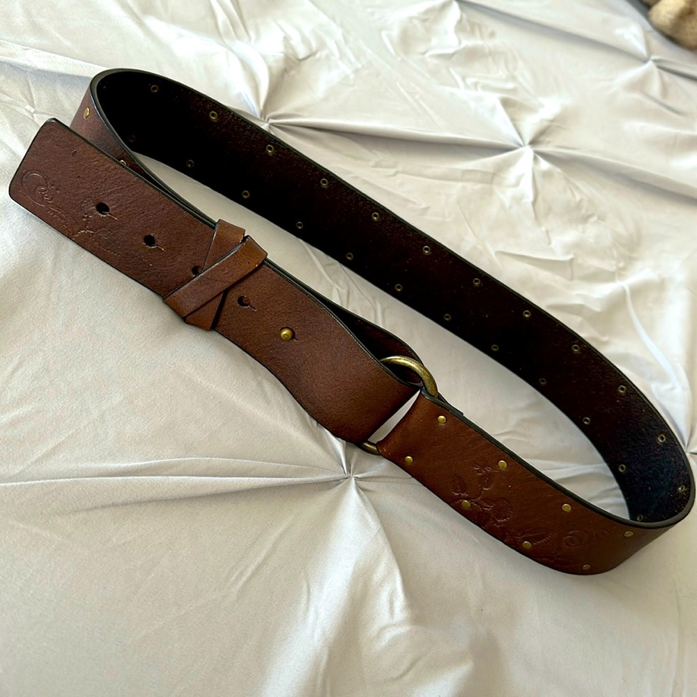 Gap Brown Genuine Leather Belt Floral Embossed